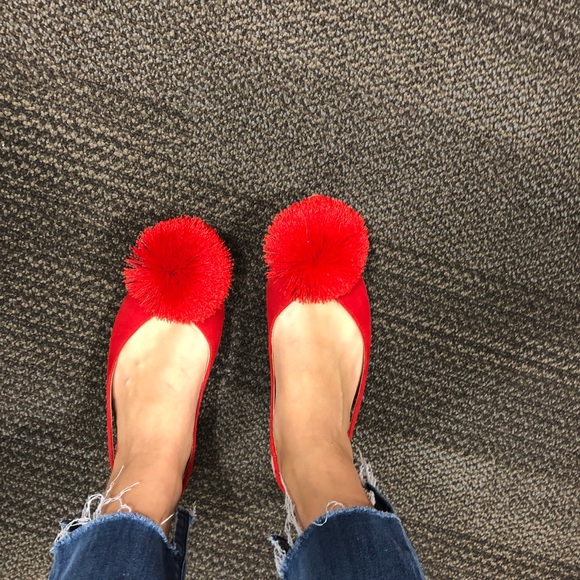 Darling Red Flats with Poof Ball Toe - Picture 2 of 4